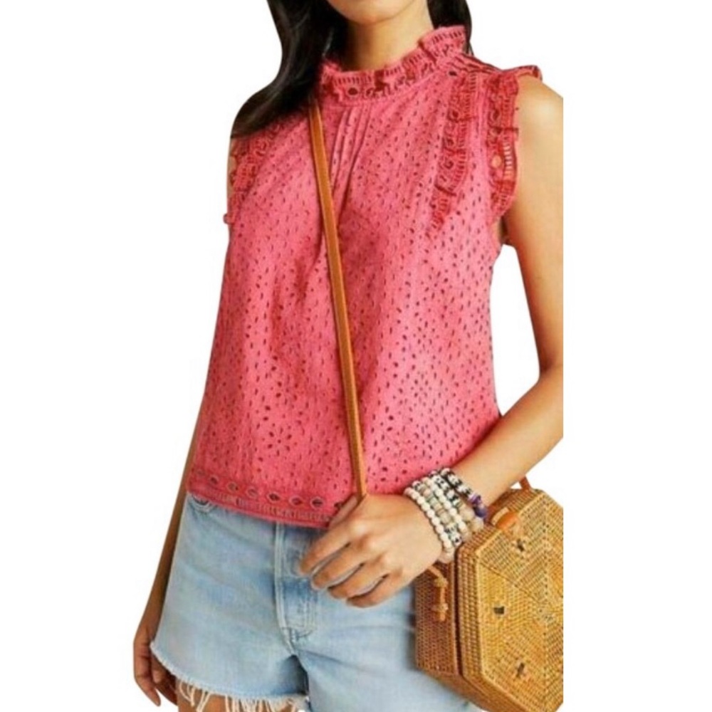 Anthropologie NWT Maeve Pink Tilly Eyelet Blouse